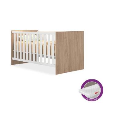 Imagem de Berço Mini Cama Americano Doce Sonho Branco/ Carvalho + Colchão para Q