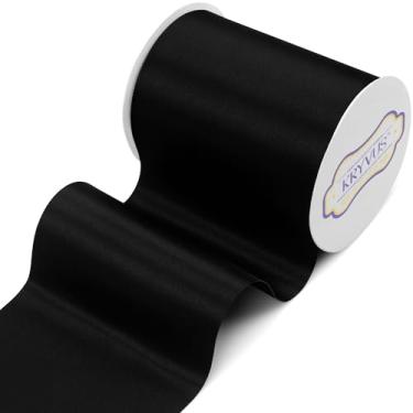Imagem de Kryvus Fita de cetim preta sólida de 10 cm x 22 metros de largura para cerimônia de corte, grande abertura, faixa de cadeira de casamento, decoração de carro, laços de cabelo, embrulho de presente,