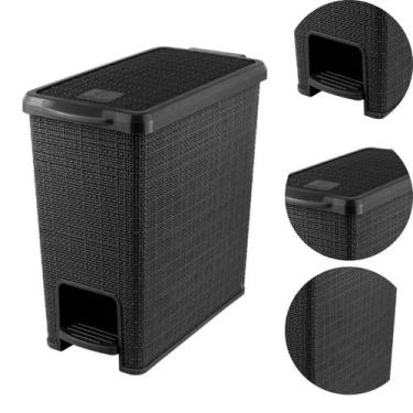 Imagem de Lixeira Pedal E Tampa Juta Retangular 12 Litros Preta Grande - Nitron