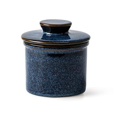 Imagem de Xela Crock de Manteiga de Porcelana, Crock de Manteiga Francês para Balcão, Protetor de Manteiga com Linha de Água para Forno de Manteiga para Barrar Fresco Fica Azul