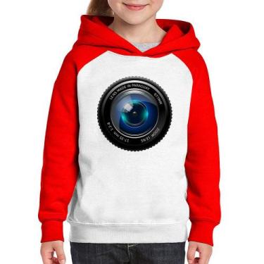 Imagem de Moletom Infantil Lente Câmera - Foca na Moda, Branco, Vermelho, 12