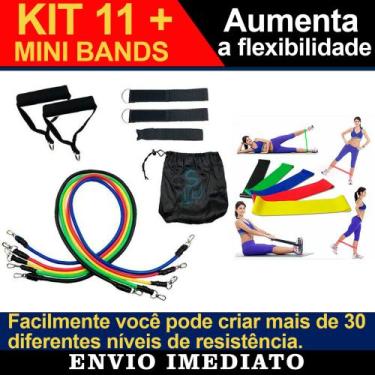 Imagem de Kit 11 + 5 Mini Bands Faz Mais de 30 Exercícios de Resistência Diferen