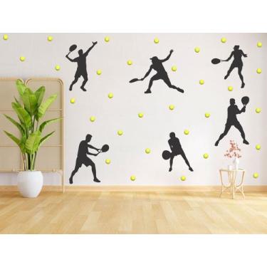 Imagem de Adesivo de Parede Tenistas Bolas Esporte Meninos Quadra - Adesivos Kig