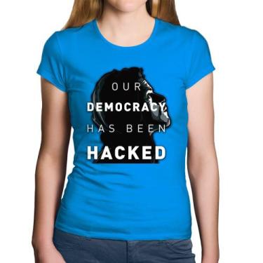 Imagem de Baby Look Algodão Our Democracy Has Been Hacked - Foca na Moda, Azul, 