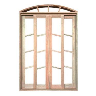 Imagem de Porta Balcão de Correr de Madeira Padrão Cedro Diagonal em Arco Esquad