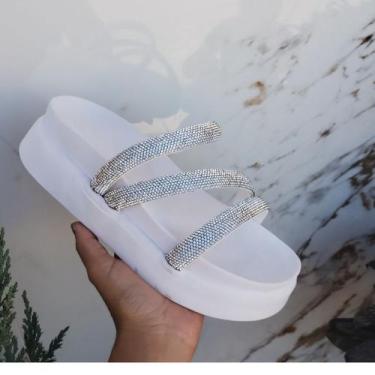 Imagem de Papete Plataforma Alta Sandália Feminina Flatform Anabela 3 Tira Z Str