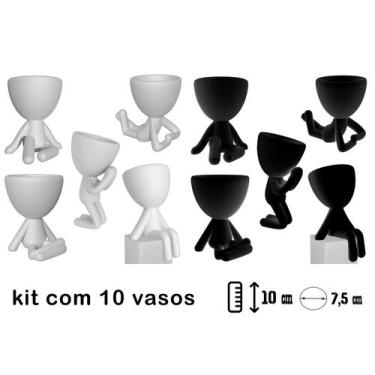 Imagem de Kit 10 Vasinhos Branco e preto Suculentas Robert Bob Planta Decoração 