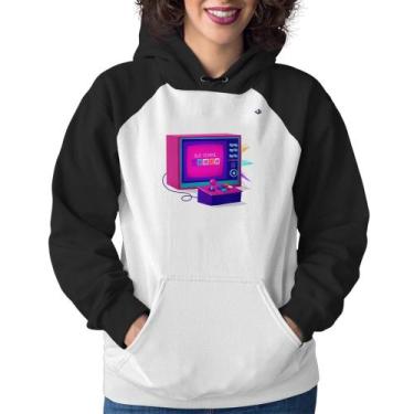 Imagem de Moletom Feminino Old School Gamer - Foca na Moda, Branco, Preto, GG