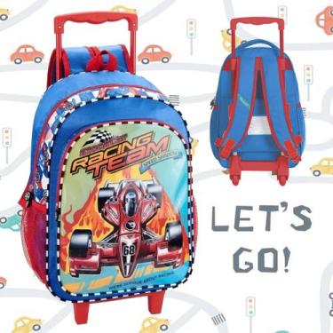 Imagem de Mochila Escolar Carrinho Corrida Racing Team Carros Reforçada Fuseco