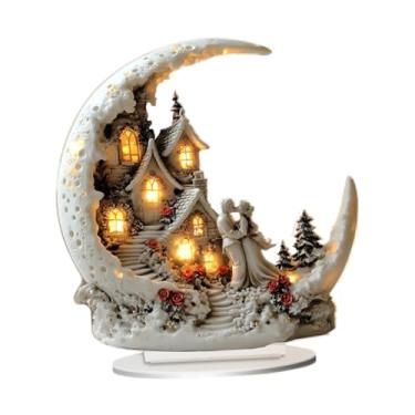 Imagem de rockible Decoração de lua curva acrílica Decoração de lua curva, placa plana 2D, display de mesa para lareira de canto em casa, 18.5cmx20cm