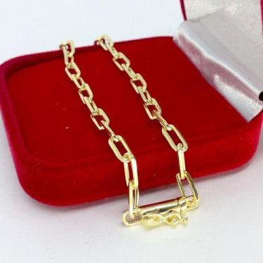 Imagem de Pulseira Cadeado Exclusivo Fecho Gaveta Folheado A Ouro 18k 4mm E 20cm