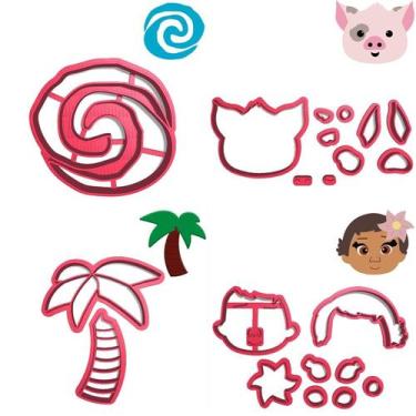 Imagem de Kit 4 Cortadores Moana Logo Porco Coqueiro - DOCE IMPRESSO, 5,5cm