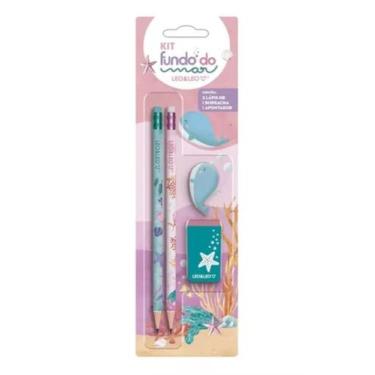 Imagem de Kit Escolar Infantil com 2 Lápis HB Apontador Borracha LeoLeo Fundo do