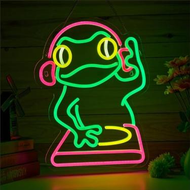 Imagem de LeHonSan Letreiro De Neon Dj Frog Para Decoração De Parede, Letreiro De Luz Neon Led Regulável Scratch Frog Para Decoração De Sala De Jogos, Arte De Parede, Presente De Aniversário, Caverna Masculina,