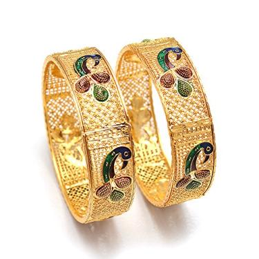 Imagem de JewarHaat Bracelete Kada Banhado a Ouro Uso Diário Design Feito à Mão Meena Jóias de Trabalho Pulseiras Indianas para Mulheres (Pavão-1, 2,8), 2.8, Latão, Sem Pedra Preciosa