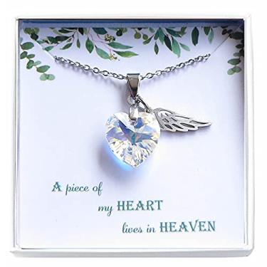 Imagem de DJwindfy Presente memorial Loss of Husband Aurora Boreal coração de cristal com um colar de asa de anjo Um pedaço do meu coração no céu, presente de aborto espontâneo, colar de presente de luto, Aço