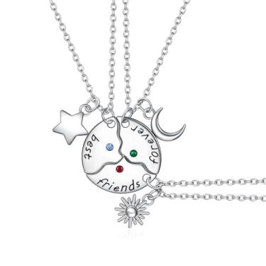 Imagem de Rnivida Conjunto de colar da amizade para 3 melhores amigas, mulheres, sol e lua, presente de amizade, Medium, Metal Strass, Sem Pedra Preciosa