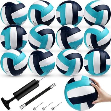 Imagem de Meooeck 12 bolas de vôlei tamanho oficial 5 bolas de vôlei a granel para prática interna ao ar livre bola de vôlei recreativa macia com bomba para adolescente iniciante para treinamento de academia,