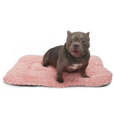 Imagem de Cama de cachorro rosa lavável 91 cm para gaiolas de cachorro tamanho grande pelúcia confortável antiderrapante tapete de dormir para animais de estimação, 89 cm x 56 cm, rosa