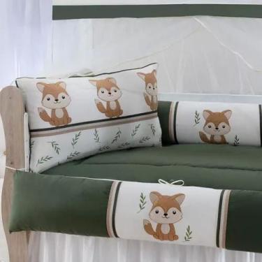 Imagem de Kit Berço Americano Menino Completo 9 Peças Raposa Bordado Verde - Est