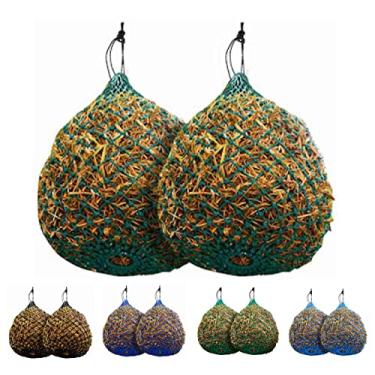 Imagem de Majestic Ally 2 peças de rede de feno muito resistente de 3,18 cm x 3,18 cm para alimentação ultra lenta de 101,6 cm com anel inferior para pastagem simuladora de cabras, ovelhas e gado, reduz o