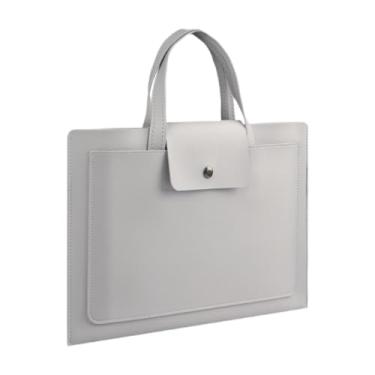 Imagem de SM SunniMix Pasta de negócios Pasta de couro PU Pasta de trabalho Bolsa Laptop de 13/14 polegadas Bolsa para notebook, Cinza