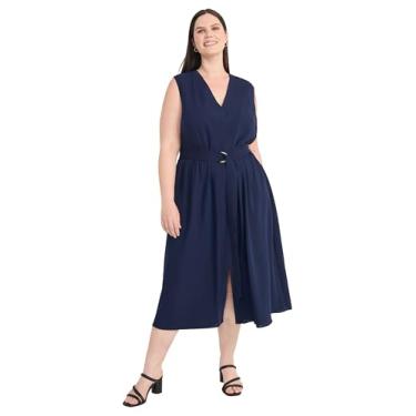 Imagem de Waletone Linen Vestido feminino plus size, gola V, manga cavada, bolsos laterais e zíper nas costas, casual, para trabalho, listrado, chocolate, Listra de chocolate, 18 Plus