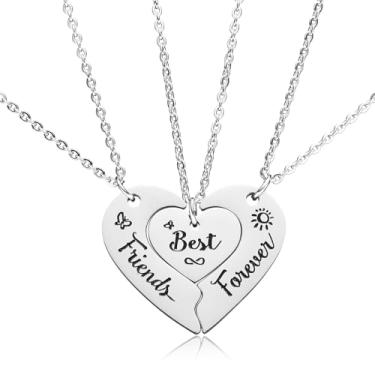 Imagem de Easyski Best Friends Chains BFF Colar 2 3 lindos desenhos animados divididos coração combinando amizade colares presentes para 2 3 mulheres filha irmã melhor amiga., Small, Aço inoxidável, Sem Pedra