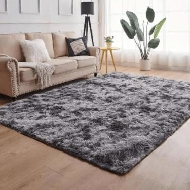 Imagem de Tapete Felpudo Peludo Sala de Estar 3,00m x 2,00m Cinza Mesclado, Macio e Luxuoso