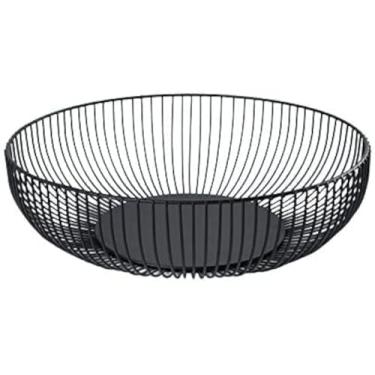 Imagem de Cesta de frutas de arame de metal preto para cozinha, sala de estar, escritório - peça central decorativa grande para exibir frutas, legumes, pão, doces, itens domésticos ou usar como cesta de