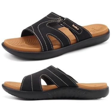 Imagem de KuaiLu Sandálias femininas modernas ortopédicas leves e atléticas para ioga com almofada grossa e palmilha ortopédica confortável para fascite plantar, cáqui preto, 35