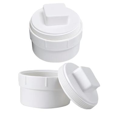 Imagem de Adaptador de limpeza de saída de esgoto de PVC de 10 cm com junta de cobertura de tubo rosqueado - Conexão de limpeza de esgoto de drenagem DWV de PVC para sistema de tubulação de drenagem (2 peças)