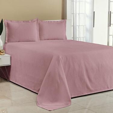 Imagem de Kit Cobre Leito Super King Bella Piquet 03 Peças - Rosê Liso - Bordado