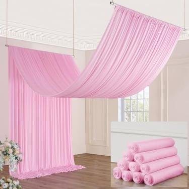 Imagem de Cortinas de teto rosa bebê 1,5 m × 20 pés para festas de casamento, 10 painéis, cortina de teto de 5 × 20 pés para tenda de cobertura, sem rugas, fácil de pendurar e pendurar cortinas rosa para