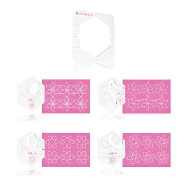 Imagem de Quimarale 4 peças de modelos de acolchoamento de movimento livre de design de flores com moldura acolchoada para estofamento de máquina com estêncil de estofamento de instruções (design 6A)
