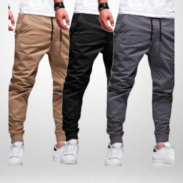 Imagem de Kit de 3 Calcas Jogger Camuflada Preta Cinza Bege Masculina-Masculino