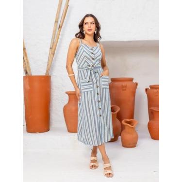 Imagem de Vestido Longo Midi Premium Liso de Alcinha com Botões e Bojo Tendencia