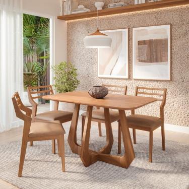 Imagem de Sala de Jantar Bromelia 130cm sem Vidro com 4 Cadeiras Damasco Madeira/ Cinamomo/ Kaki