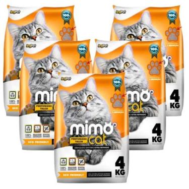 Imagem de Areia Para Gatos Mimo Cat Perfumada Com Talco 4kg Kit 5un