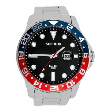 Imagem de Relogio Masculino Seculus Analogico Aço Inoxidavel Prata Mostrador Preto Resistente a Agua 1 Ano de Garantia