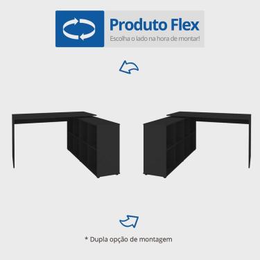 Imagem de Conjunto Escrivaninha Em L Com Nichos Nero E Balcão Com 2 Portas Cool Cor Preto