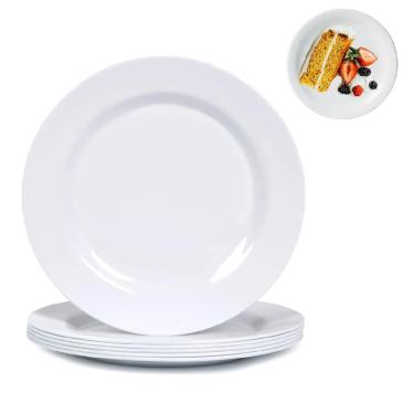 Imagem de Jogo 6 Pratos De Vidro Sobremesa Branco Opaline Cozinha 18cm