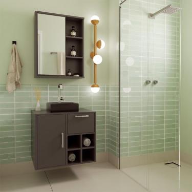 Imagem de Conjunto de Gabinete e Armário de Banheiro com Espelho Eduarda 2 pt 1 gv Grafite