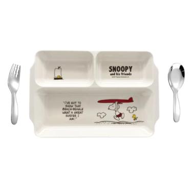 Imagem de Conjunto de 3 peças para cães brancos, resina de melamina, pratos para jantar, compartimentos divididos, prato de louça com colher e garfo combinando