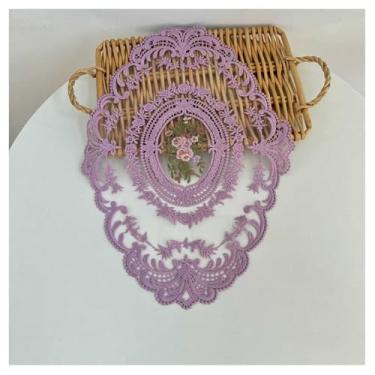 Imagem de RZGZKLSH Pacote com 2 jogos americanos retrô de renda estilo francês, doilies de crochê franceses, tapetes de mesa bordados feitos à mão, toalha de mesa de café, decoração retrô (lilás)