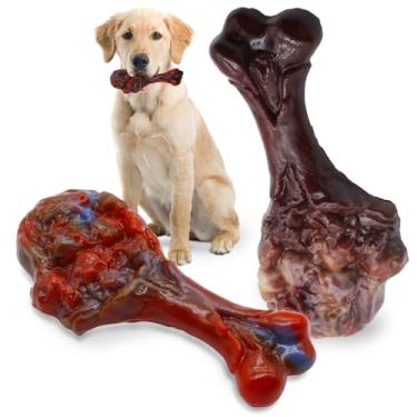 Imagem de Brinquedos para mastigar cães para mastigar agressivos, brinquedo de cachorro indestrutível para raças médias/grandes, brinquedo de osso de dentição de nylon resistente para mantê-los ocupados, sabor