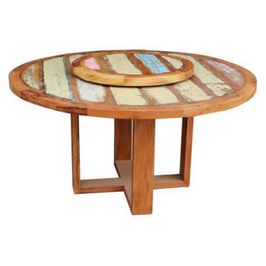 Imagem de Mesa de Jantar Redonda 1,60m com Giratório Madeira de Demolição  com P