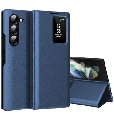 Imagem de Capa para Samsung Galaxy Z Fold 3 com tela pequena inteligente, capa carteira S-View, para Samsung Fold 3, capa de janela inteligente, capa protetora de couro flip inteligente para Samsung Z Fold3