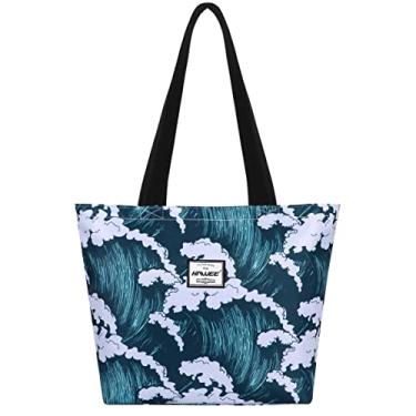 Imagem de HAWEE Bolsa com zíper para mulheres e meninas, bolso interno de malha, resistente, casual, tecido antiágua, bolsa de ombro para uso ao ar livre, Maré azul, One Size