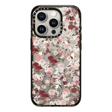 Imagem de CASETiFY Capa Impact para iPhone 15 Pro [4x proteção de grau militar contra quedas de 2,5m/compatível com Magsafe] – Vintage Flower Monday – Preto/Transparente
